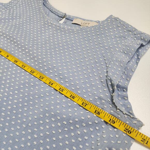 LOFT Womens Swiss Dot Tie Waist Blouse Size Medium Blue White Cotton Lagenlook - Picture 8 of 9